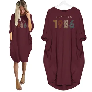 Limited Nightgown 1986 Birthday Pocket Dress – Red