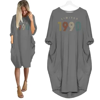 Limited Nightgown 1990 Birthday Pocket Dress – Grey