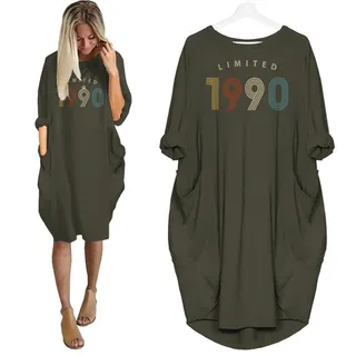 Limited Nightgown 1990 Birthday Pocket Dress – Green