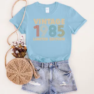 Vintage Limited 1985 Birthday T-Shirt – Light Blue