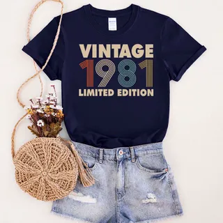 Vintage Limited 1981 Birthday T-Shirt – Navy