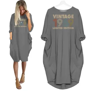 Vintage Limited Nightgown 1969 Birthday Pocket Dress – Grey