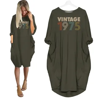 Vintage Nightgown 1975 Birthday Pocket Dress – Green