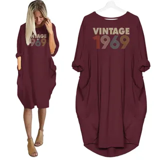 Vintage Nightgown 1969 Birthday Pocket Dress – Red