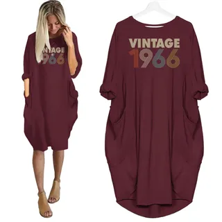 Vintage Nightgown 1966 Birthday Pocket Dress – Red