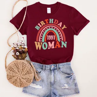 Retro 1991 Birthday T-Shirt – Maroon