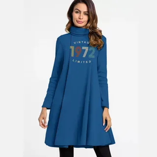 Limited Vintage 1972 Women's High Neck Dress – Royal