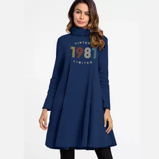 Limited Vintage 1981 Women's High Neck Dress – Navy