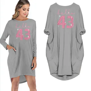 Hello 43 Birthday Pocket Dress – Grey