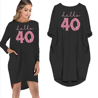 Hello 40 Birthday Pocket Dress – Black