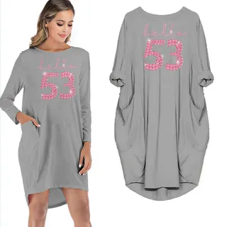 Hello 53 Birthday Pocket Dress – Grey