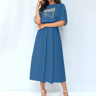 Limited 1963 Birthday Women's Elastic Waist Dress – Royal