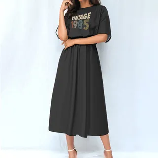 Limited 1985 Birthday Women's Elastic Waist Dress – Black