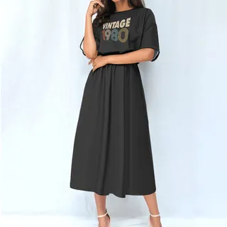 Limited 1980 Birthday Women's Elastic Waist Dress – Black