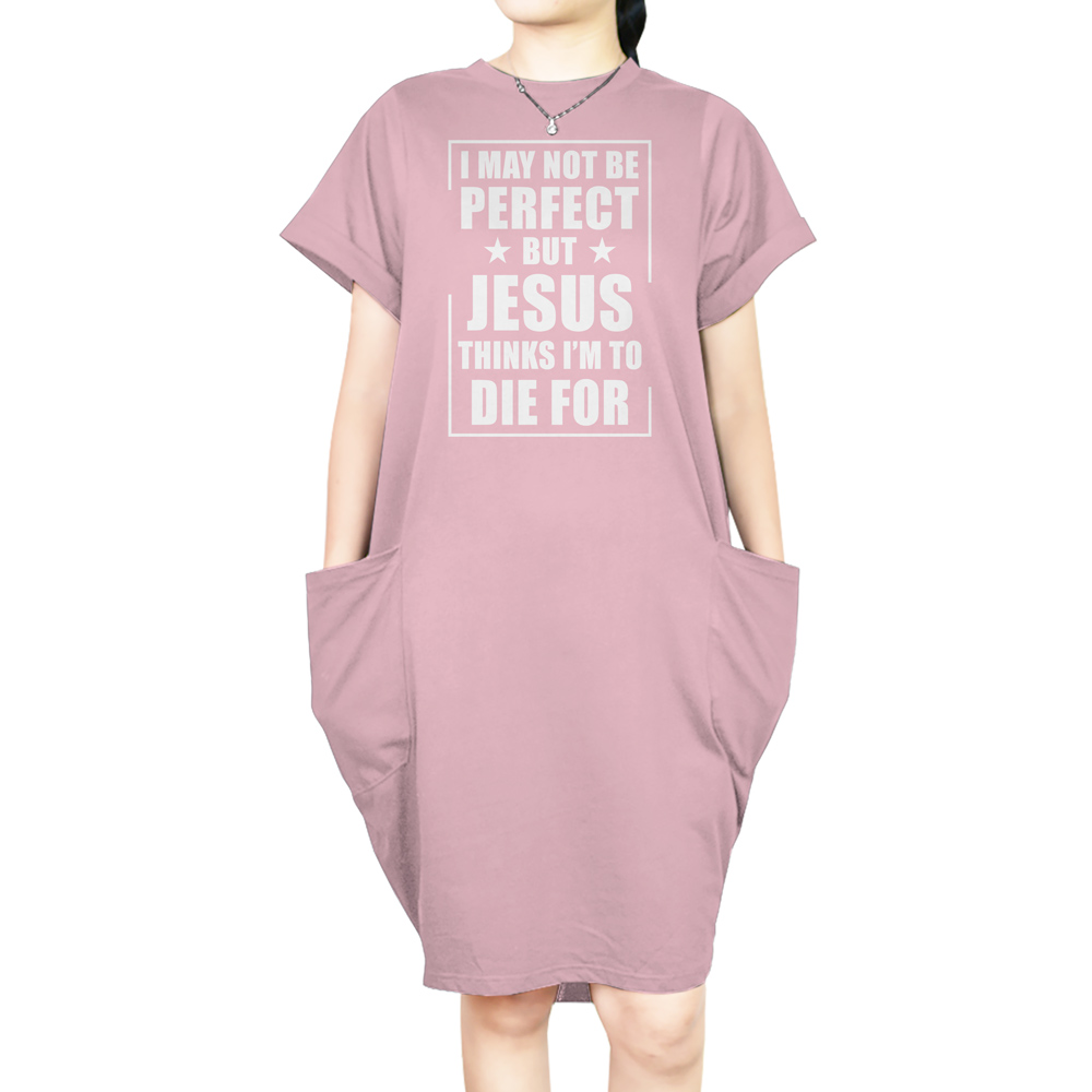 I'm Not Perfect Short Sleeve Loose Fit Pocket Dress I'm Not Perfect Short Sleeve Loose Fit Pocket Dress
