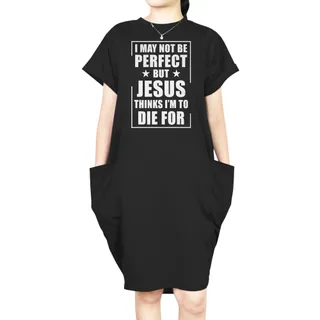 I'm Not Perfect Short Sleeve Loose Fit Pocket Dress