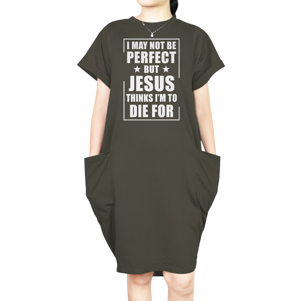 I'm Not Perfect Short Sleeve Loose Fit Pocket Dress I'm Not Perfect Short Sleeve Loose Fit Pocket Dress