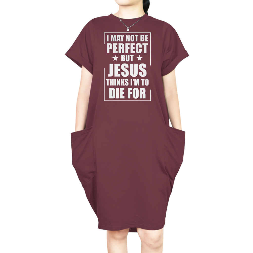 I'm Not Perfect Short Sleeve Loose Fit Pocket Dress I'm Not Perfect Short Sleeve Loose Fit Pocket Dress