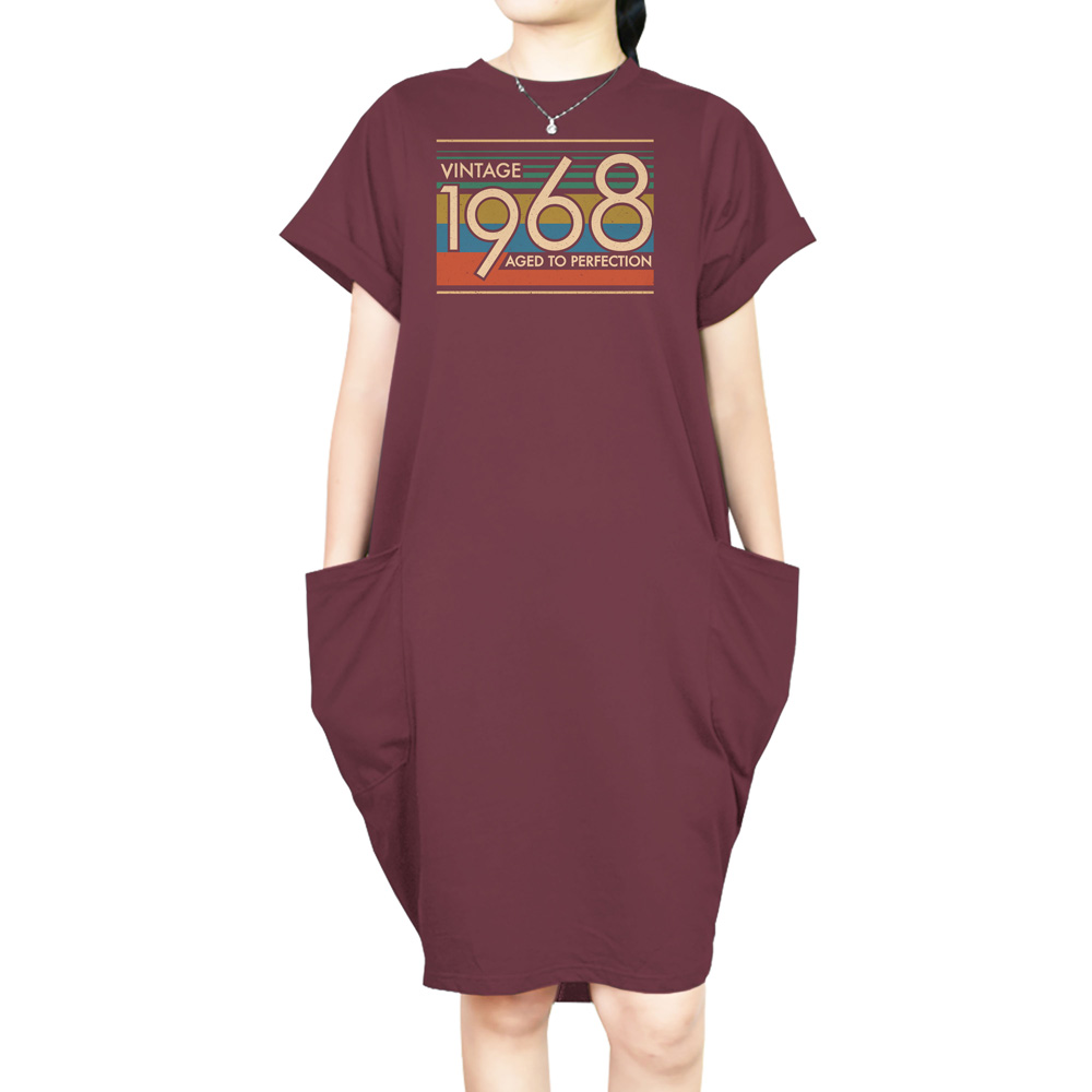 Aged Perfection 1968 Loose Short Sleeve Pocket On Dress