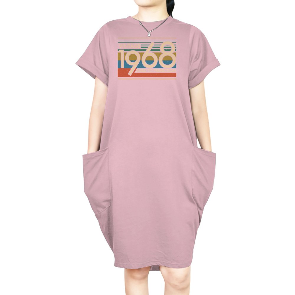 Aged Perfection 1968 Loose Short Sleeve Pocket On Dress