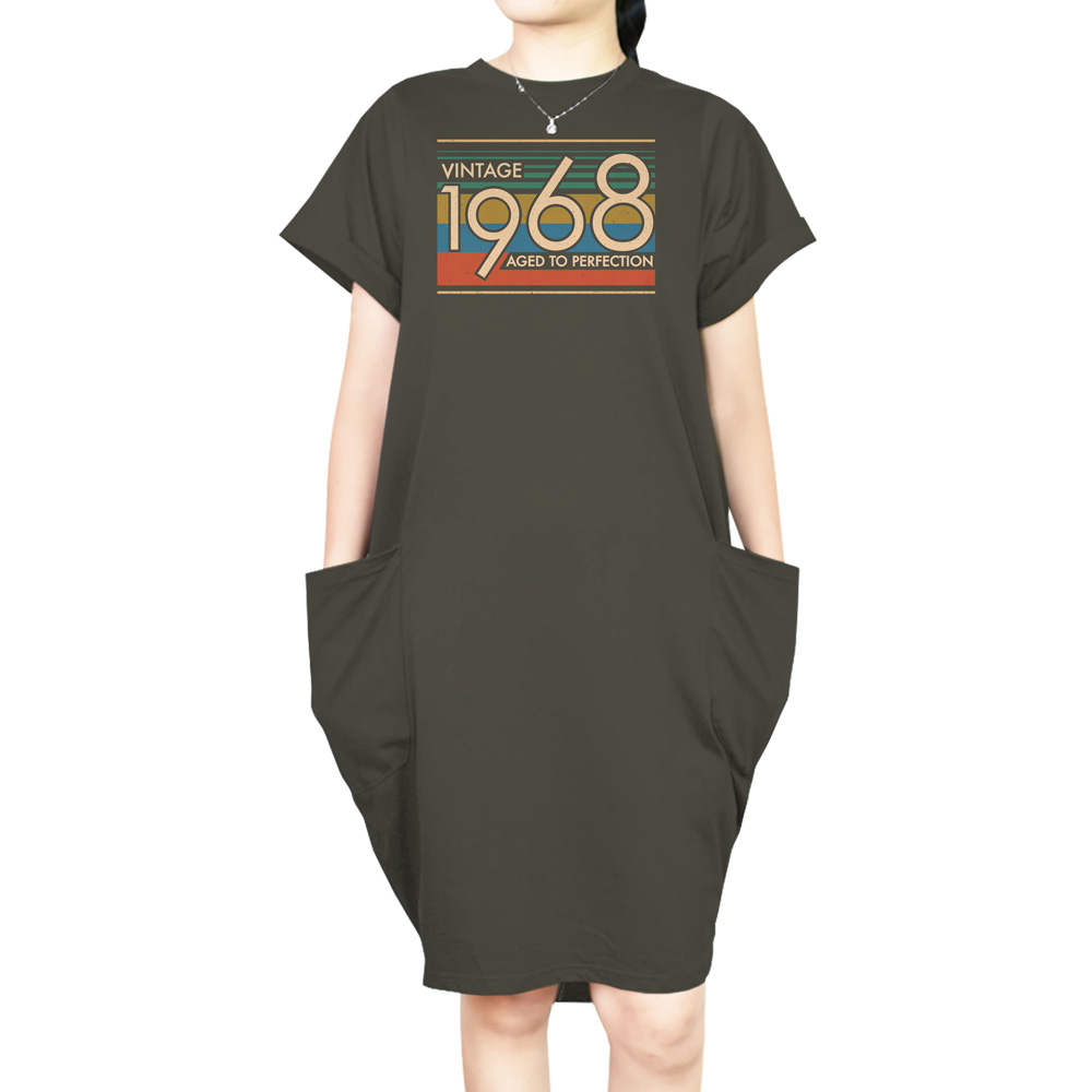 Aged Perfection 1968 Loose Short Sleeve Pocket On Dress