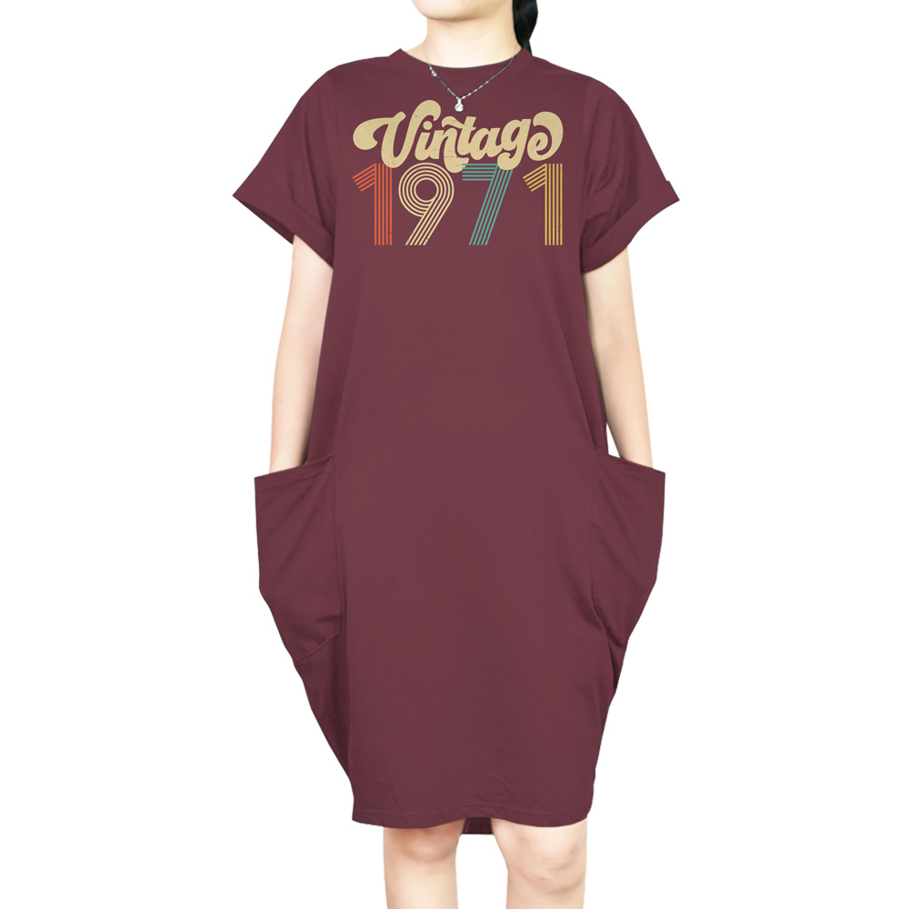 Premium Vintage 1971 Loose Short Sleeve Pocket On Dress