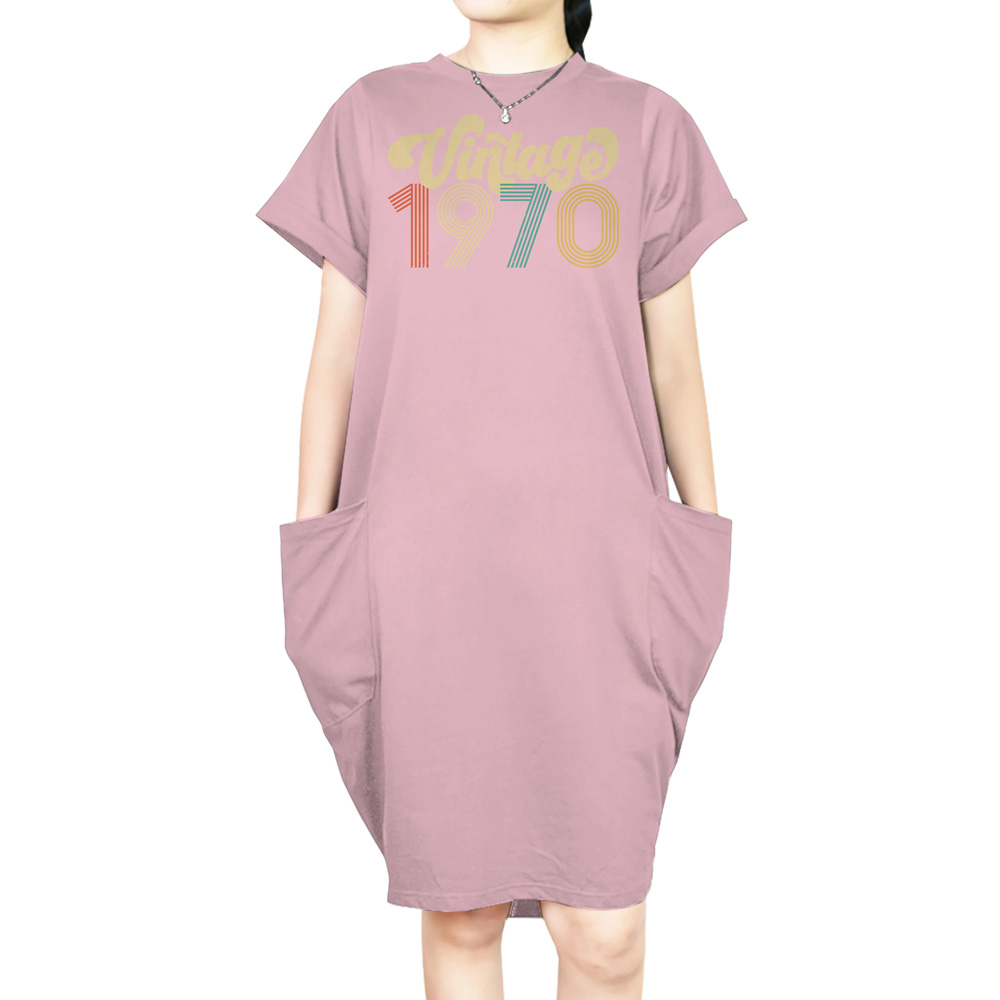 Premium Vintage 1970 Loose Short Sleeve Pocket On Dress Premium Vintage 1970 Loose Short Sleeve Pocket On Dress