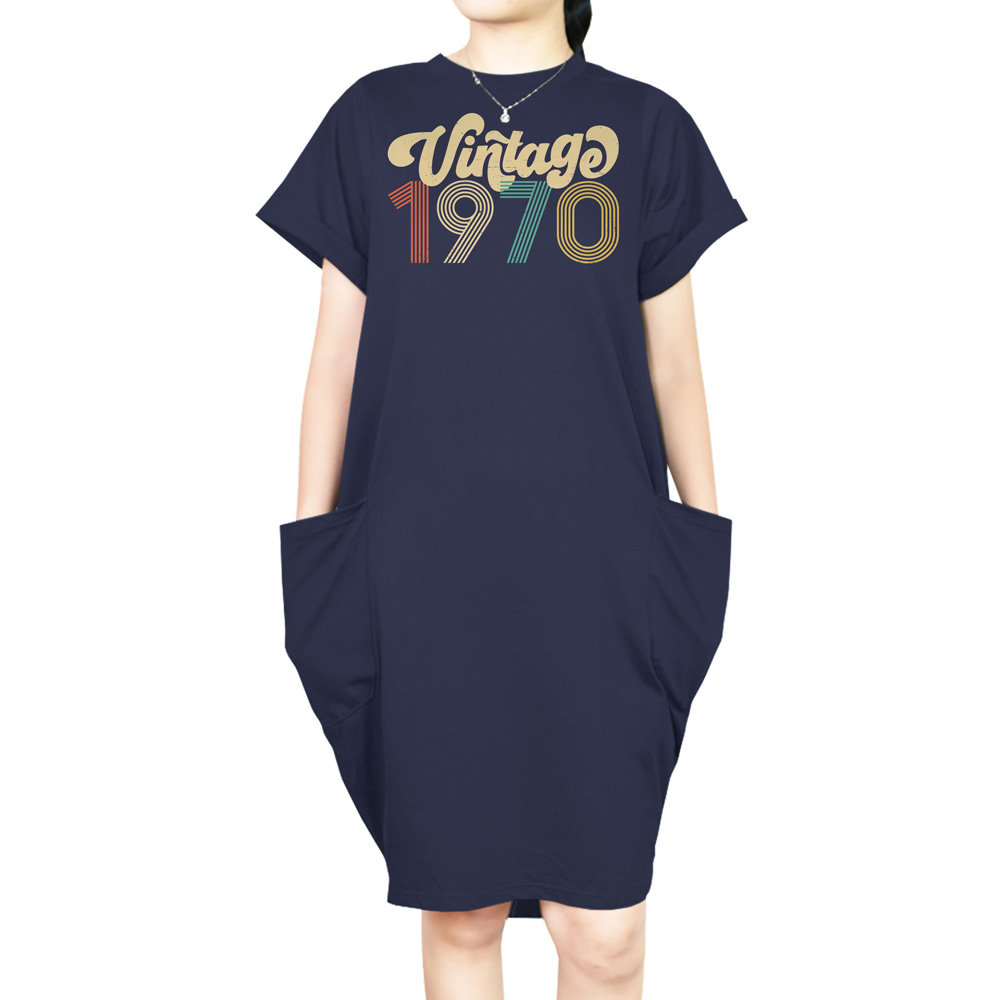 Premium Vintage 1970 Loose Short Sleeve Pocket On Dress Premium Vintage 1970 Loose Short Sleeve Pocket On Dress