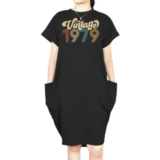 Premium Vintage 1979 Loose Short Sleeve Pocket On Dress