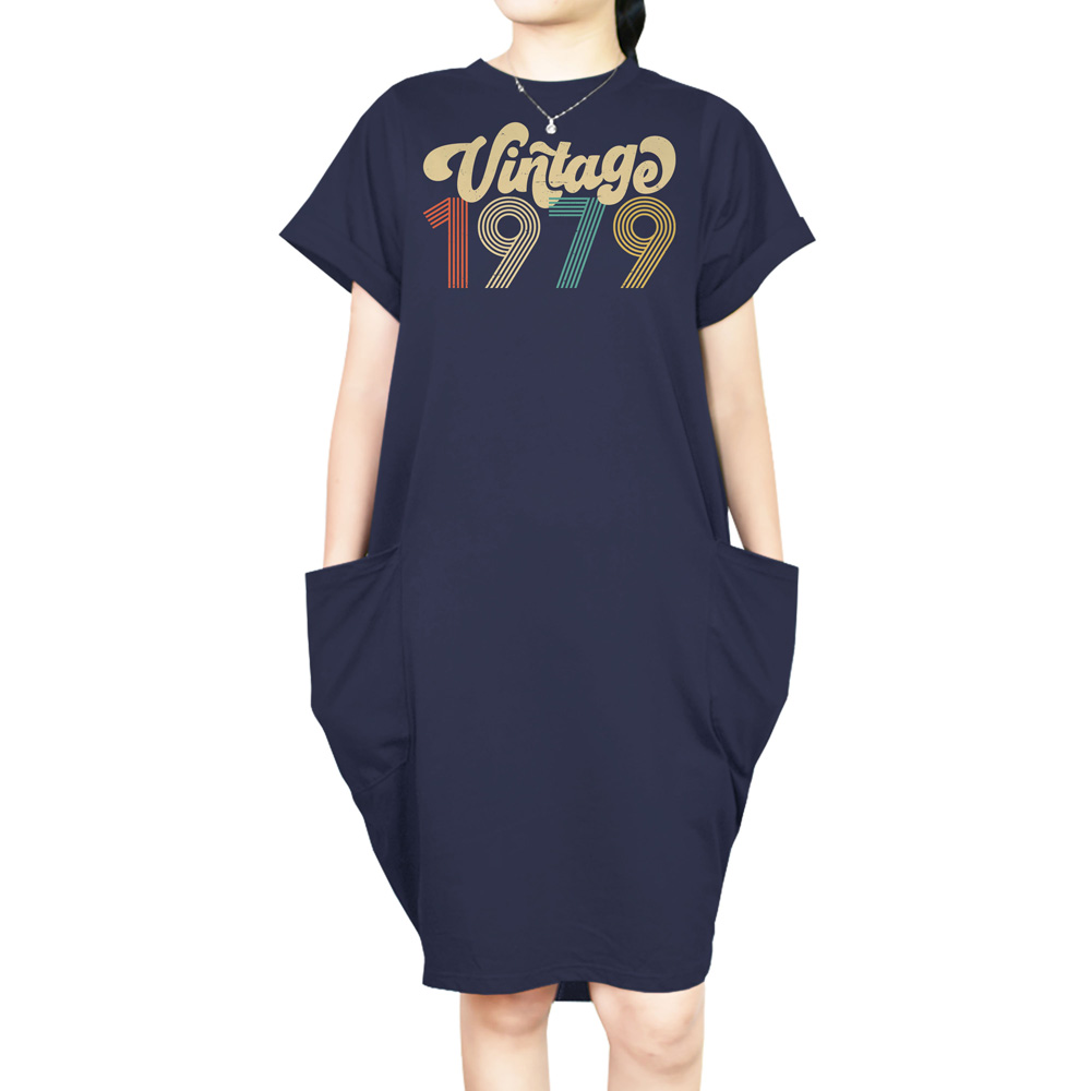 Premium Vintage 1979 Loose Short Sleeve Pocket On Dress Premium Vintage 1979 Loose Short Sleeve Pocket On Dress