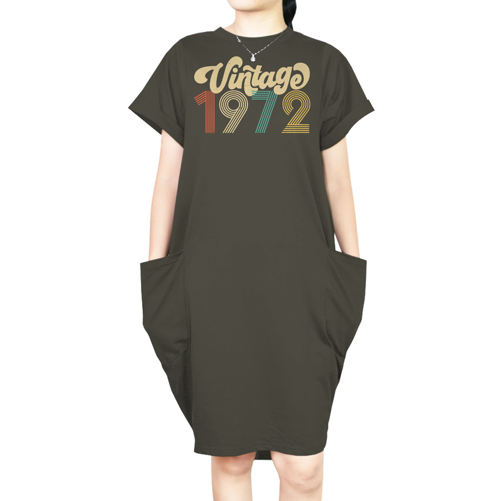 Premium Vintage 1972 Loose Short Sleeve Pocket On Dress Premium Vintage 1972 Loose Short Sleeve Pocket On Dress