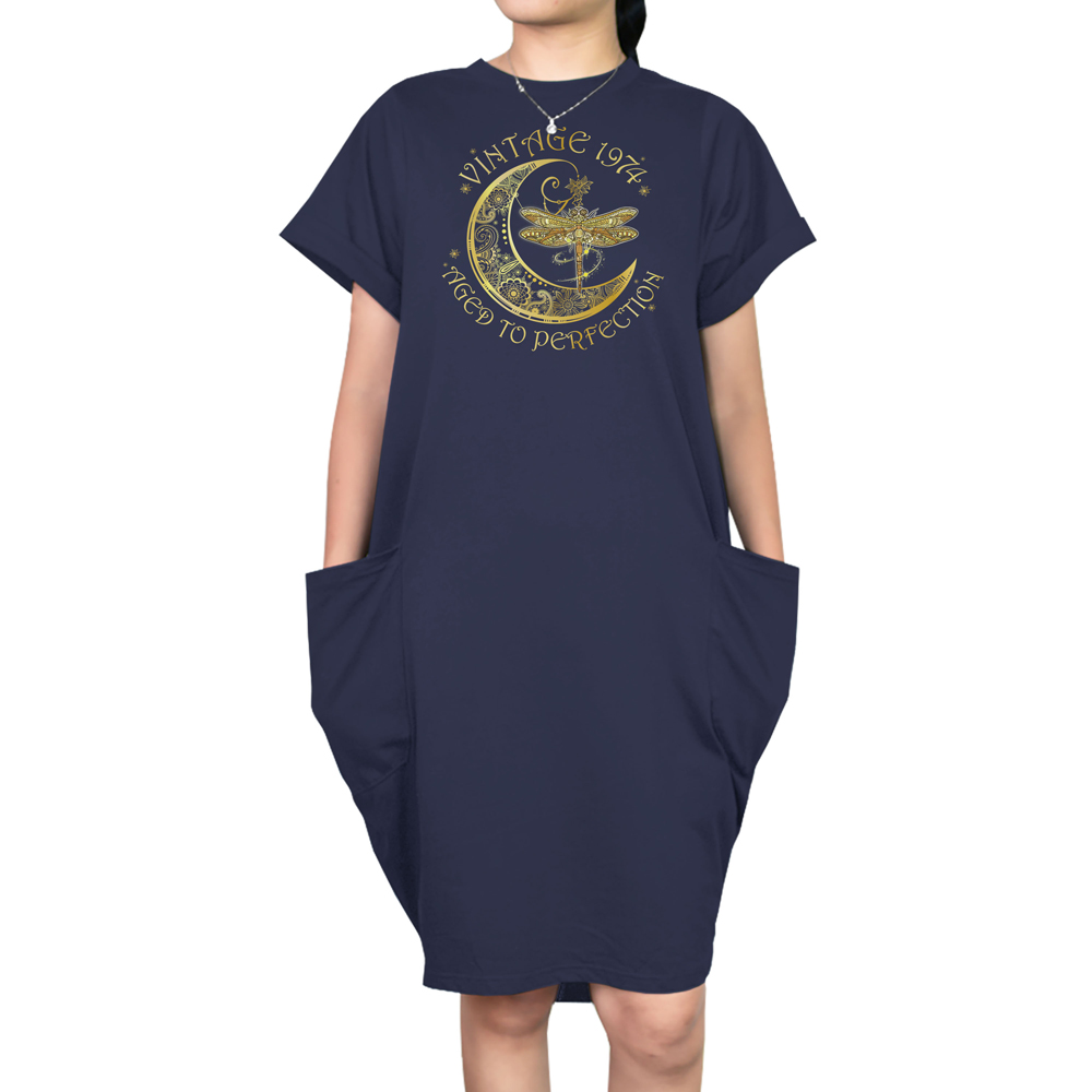 Vintage Perfection 1974 Loose Short Sleeve Pocket On Dress Vintage Perfection 1974 Loose Short Sleeve Pocket On Dress