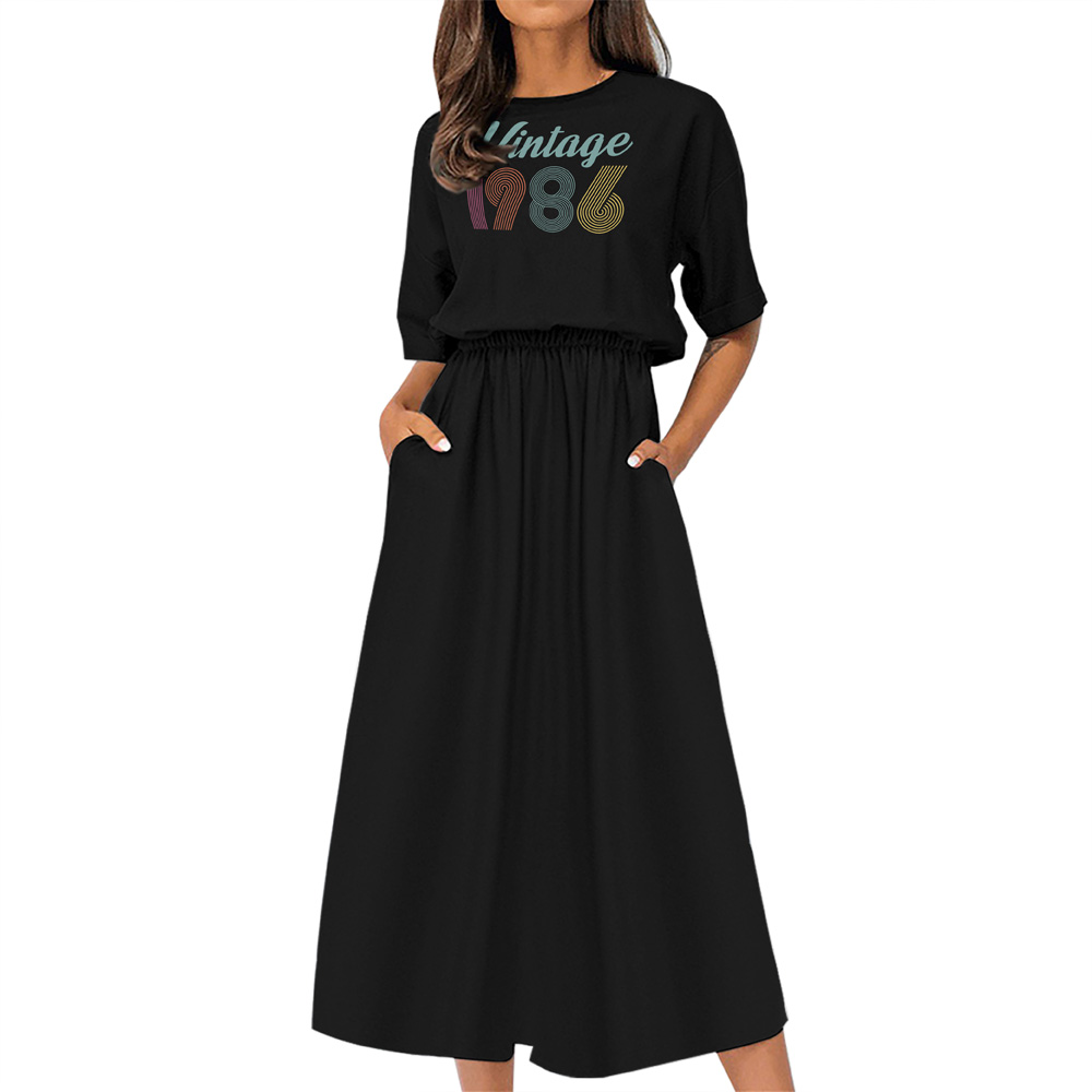 Vintage Edition 1986 Birthday Elastic Waist Dress