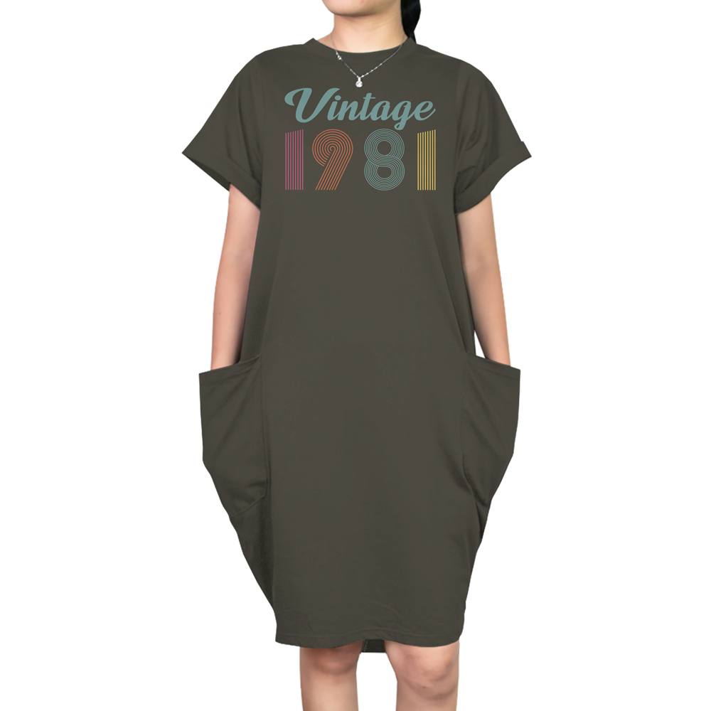 Vintage 1981 Short Sleeve Pocket On Dress Vintage 1981 Short Sleeve Pocket On Dress