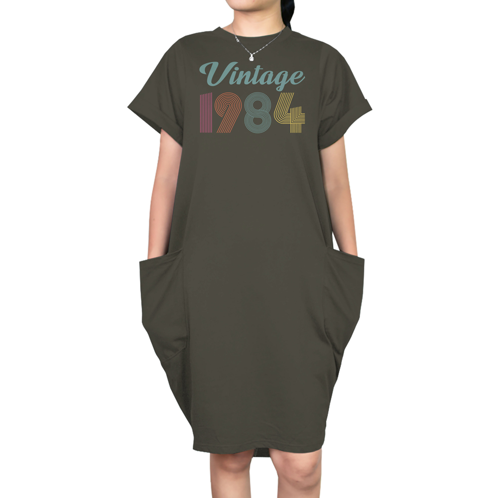 Vintage 1984 Short Sleeve Pocket On Dress Vintage 1984 Short Sleeve Pocket On Dress