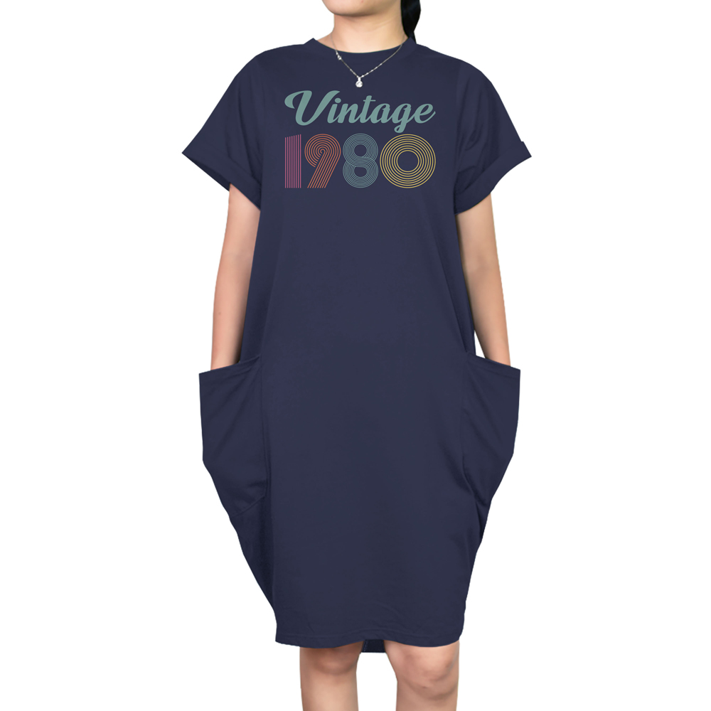 Vintage 1980 Short Sleeve Pocket On Dress