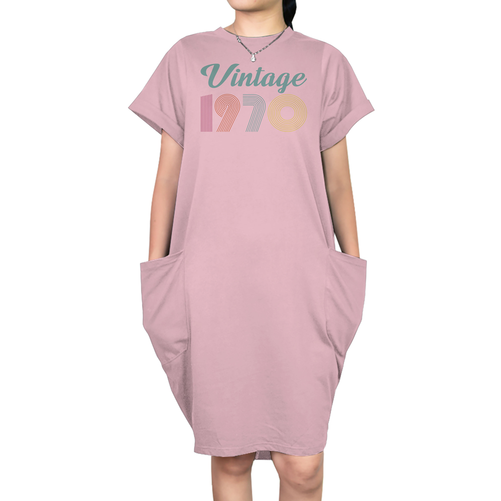 Vintage 1970 Short Sleeve Pocket On Dress