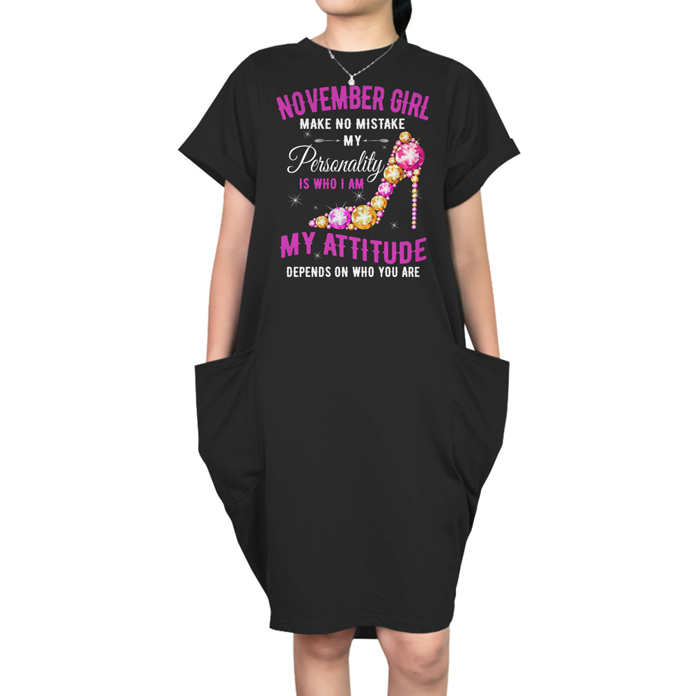 Attitude November Birthday Short Sleeve Pocket Dress
