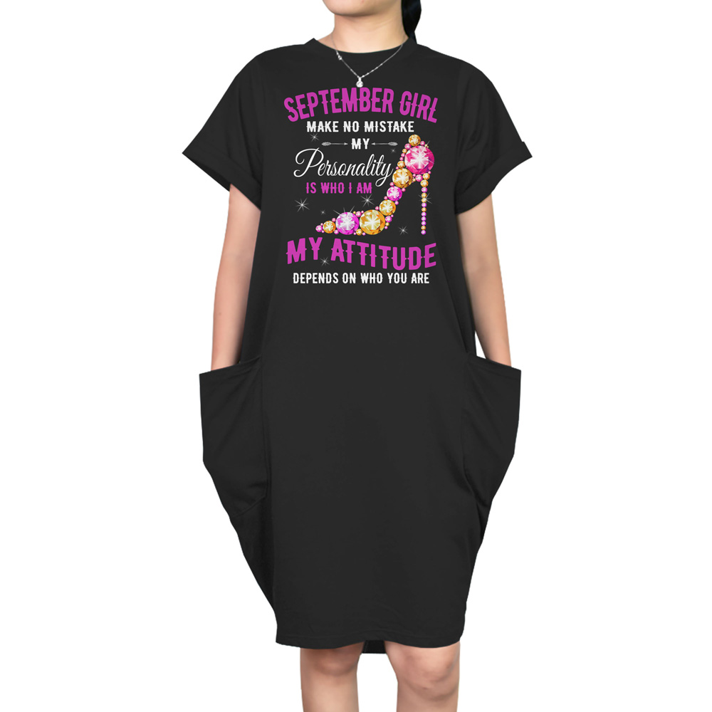Attitude September Birthday Short Sleeve Pocket Dress