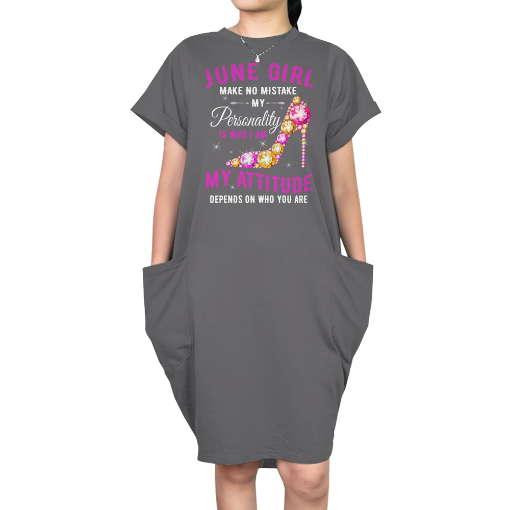 Attitude June Birthday Short Sleeve Pocket Dress