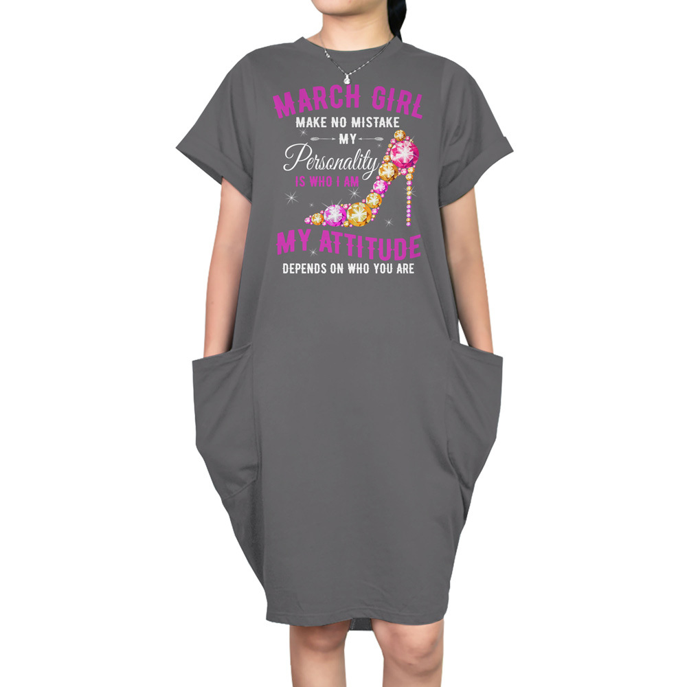 Attitude March Birthday Short Sleeve Pocket Dress