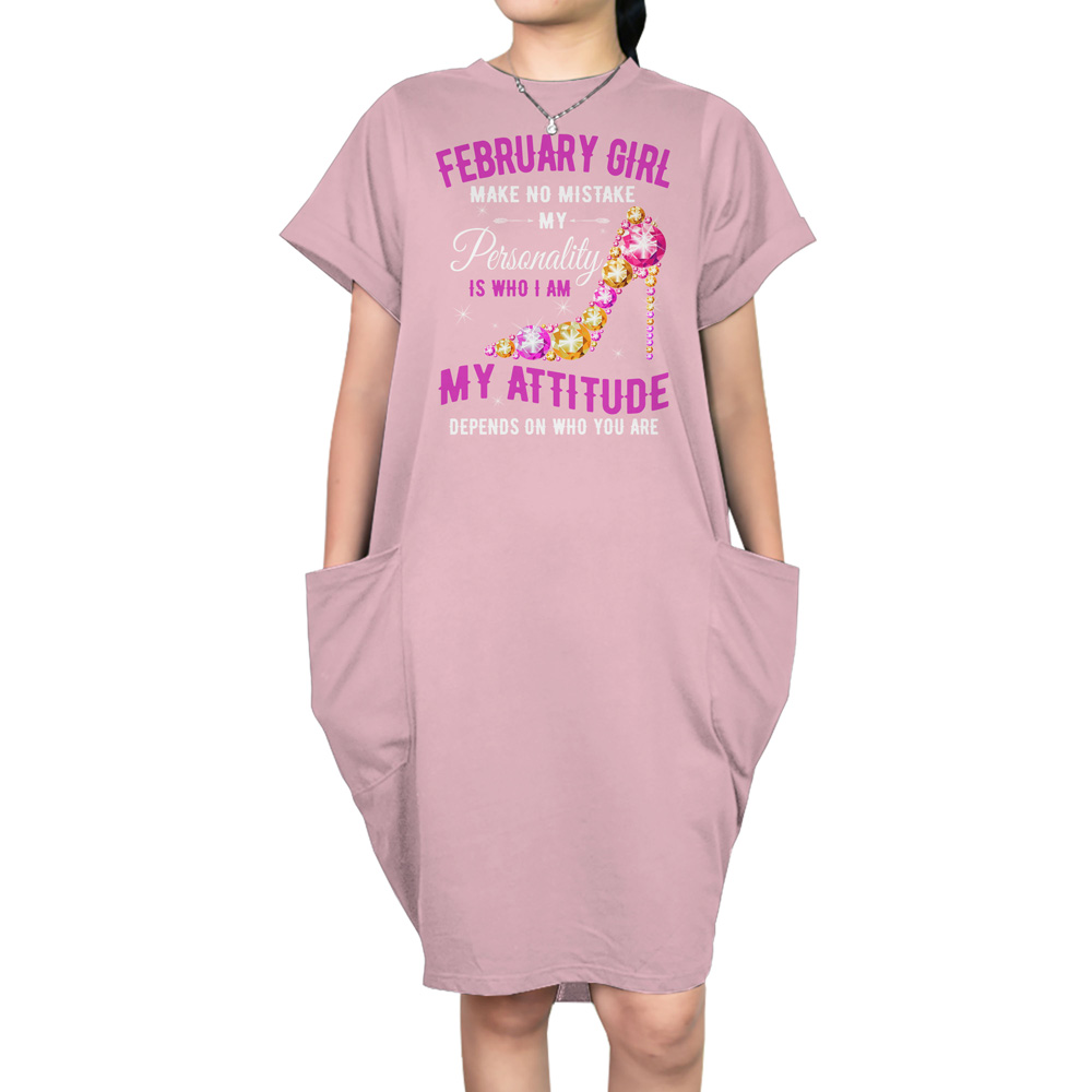 Attitude February Birthday Short Sleeve Pocket Dress