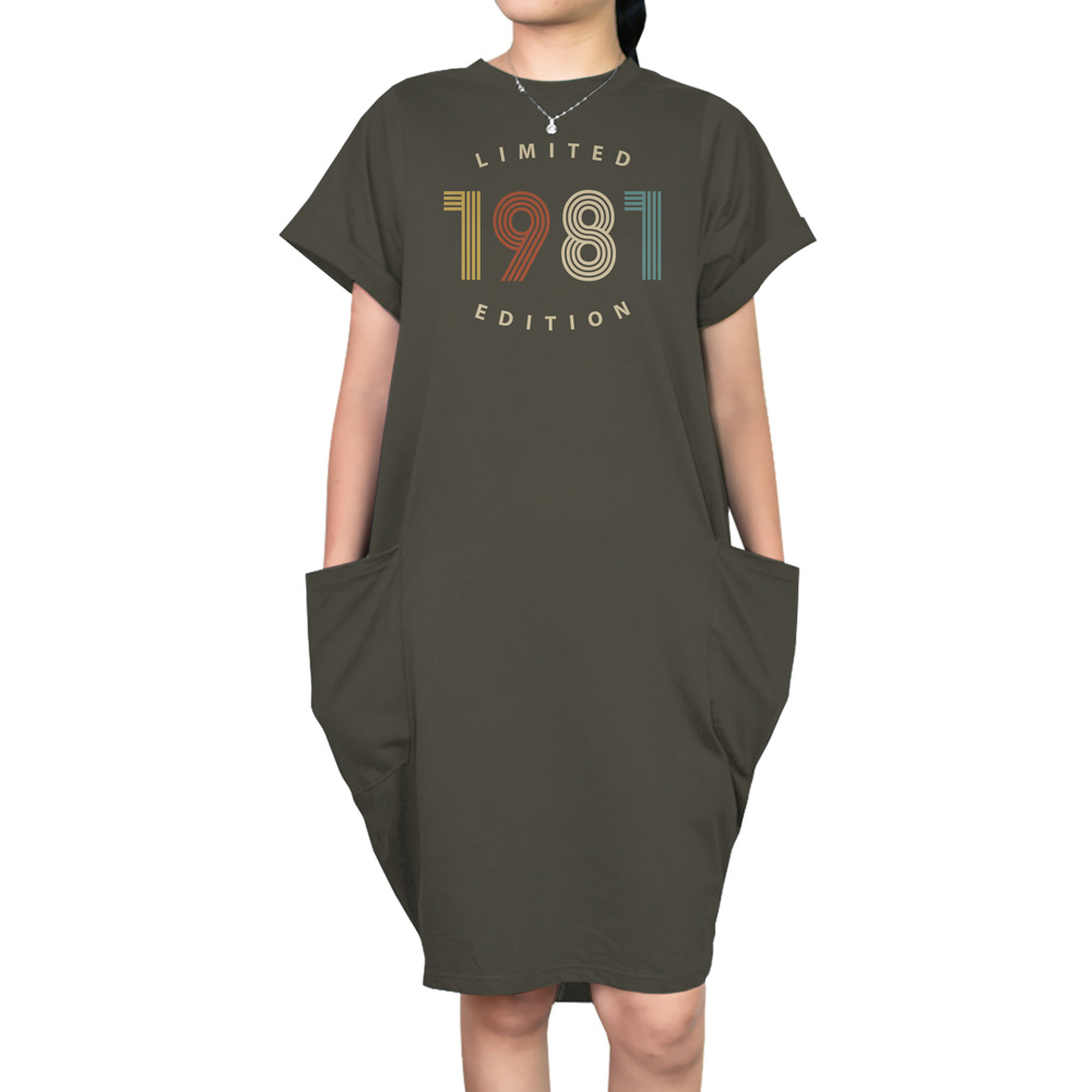 Limited Edition 1981 Loose Short Sleeve Pocket On Dress