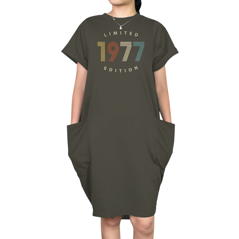 Limited Edition 1977 Loose Short Sleeve Pocket On Dress