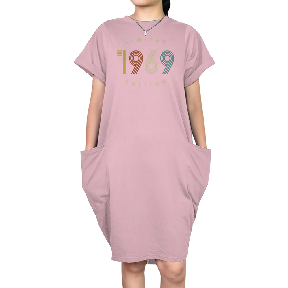 Limited Edition 1969 Loose Short Sleeve Pocket On Dress