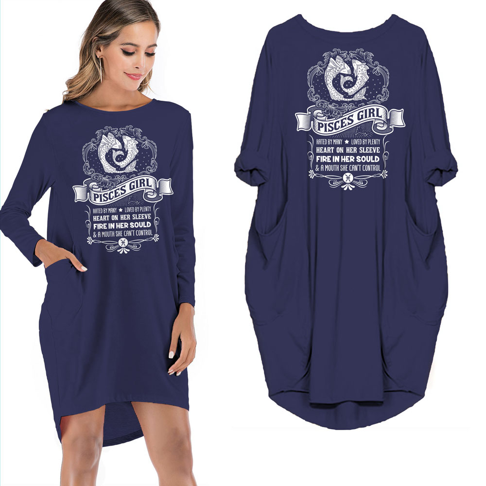 Heart On Her Sleeve Pisces Girl Loose Pocket On Dress
