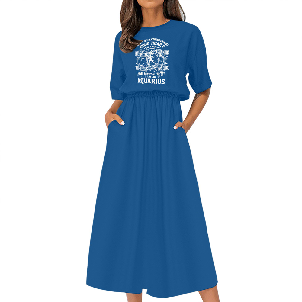Smart Aquarius Girl Birthday Elastic Waist Dress