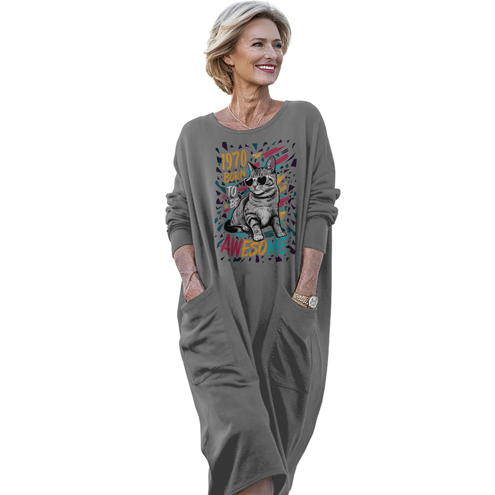 Cool Cat 1970 Birthday Pocket Dress