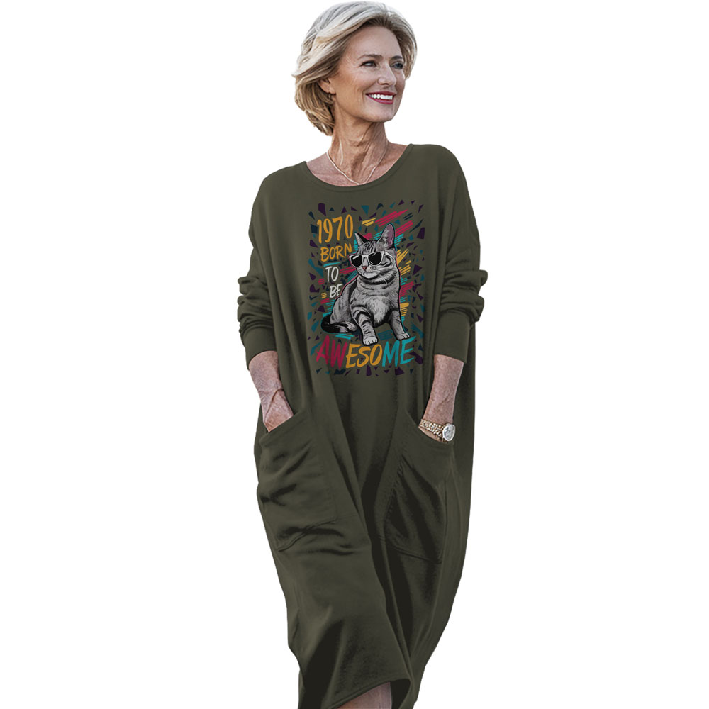 Cool Cat 1970 Birthday Pocket Dress