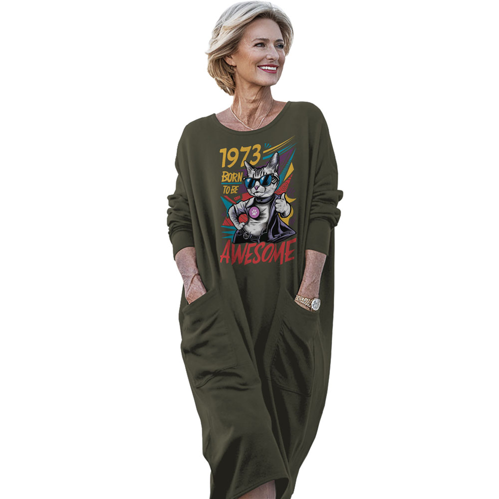 Cool Awesome Cat 1973 Birthday Pocket Dress